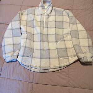 Cozy Plaid Fleece Quarter Zip Sweater